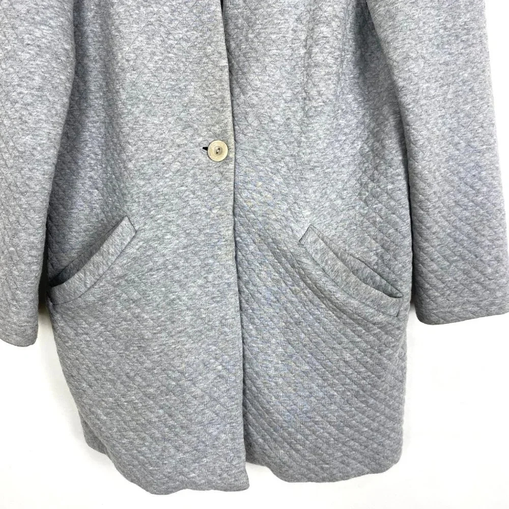 Eileen Fisher One Button Quilted Jacket Cardigan Sweater Grey - Picture 3 of 10